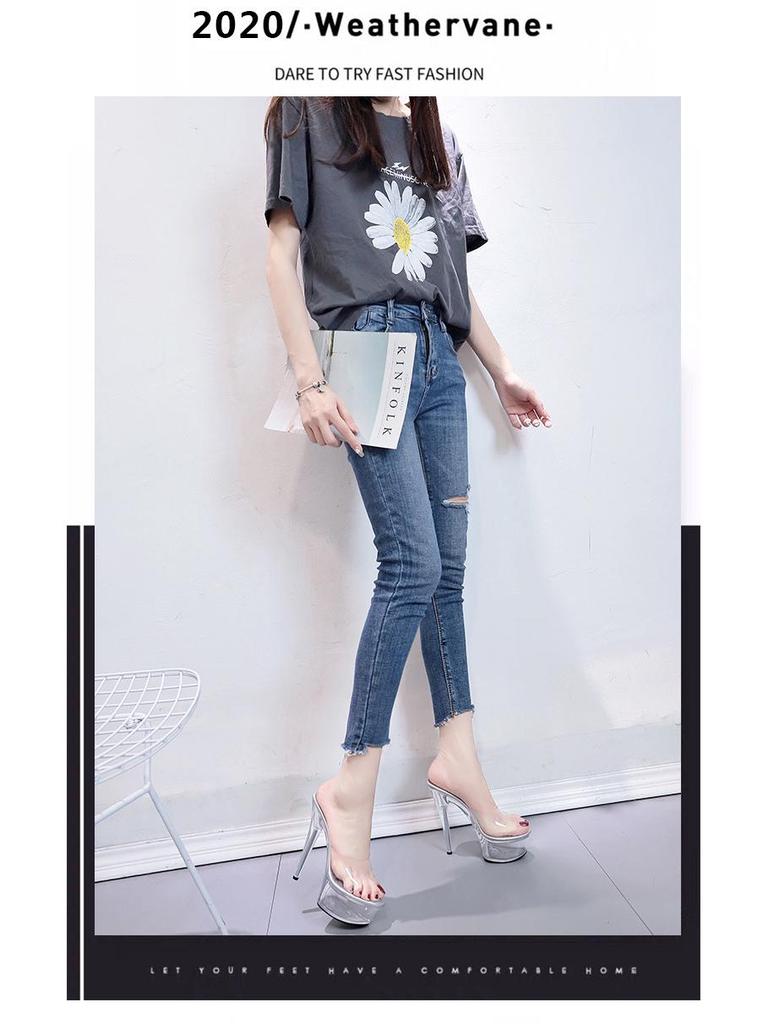 2021 Sommer Trend Transparente Plateau Stilettoabsätze - Spitze Zehenpartie, Superhohe Damen Freizeitschuhe