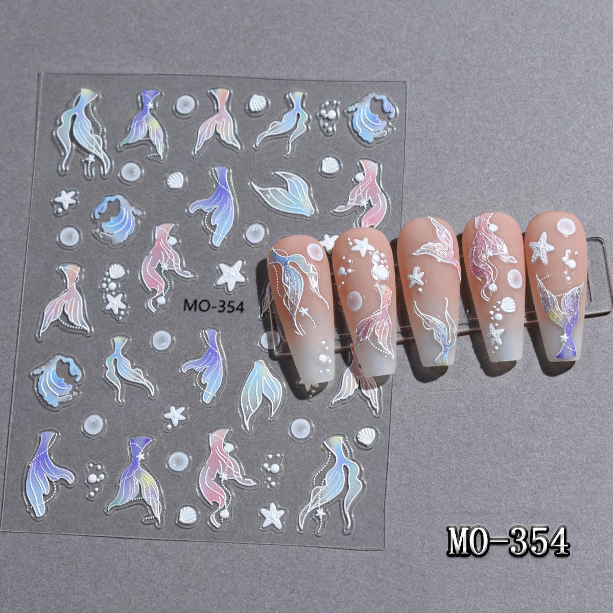 5D Embossed Aurora Mermaid Gradient Nail Art Stickers – Semi-transparent Mermaid Tail Decorations