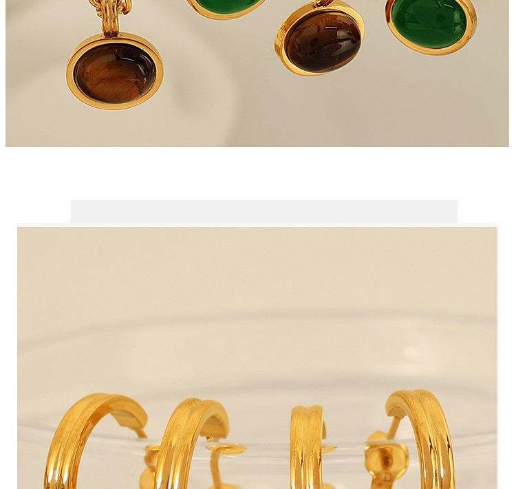 18K Gold Tiger Eye Oval Necklace & Earrings Set - Elegant French Clavicle Jewelry for Women