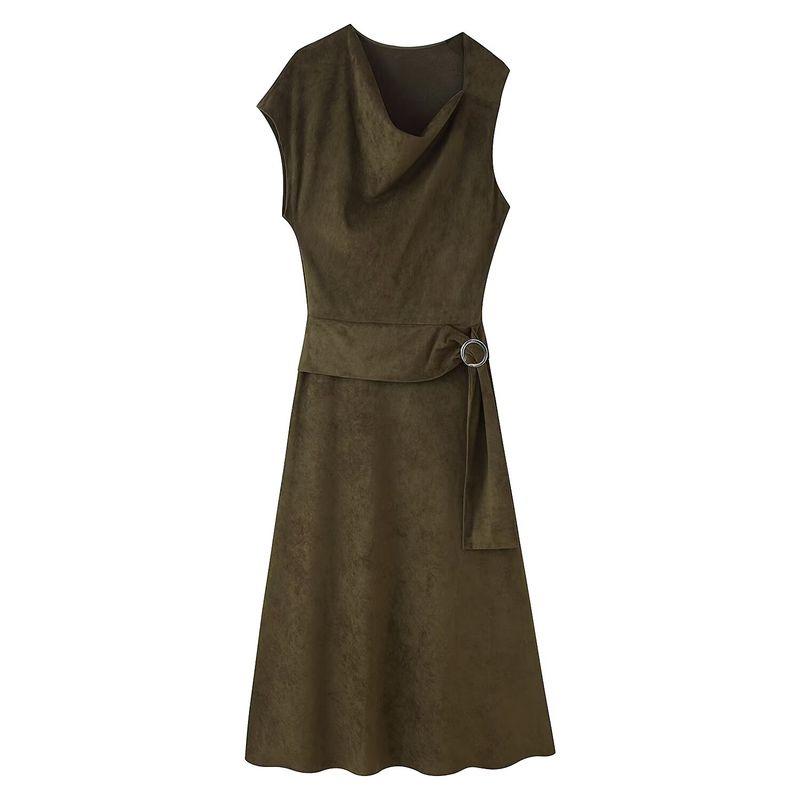

Za Autumn New Women clothes 2025 Western Style Long Suede Effect Asymmetric Dress 5070461 Deep khaki L