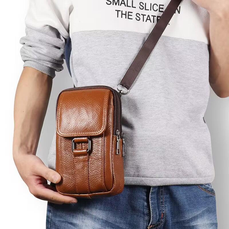 Men's Mobile Phone Waist Bag Outdoor Work Chest Bag PU Cigarette Case Key Chain Wear Belt Backpack Sport Hiking Portable Satchel