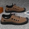 Hollow Leather Shoes Summer Men's Sandals Soft Leather Breathable Hollow Hole Shoes Beef Tendon Soft Sole Sandals Casual Beach Men's Shoes