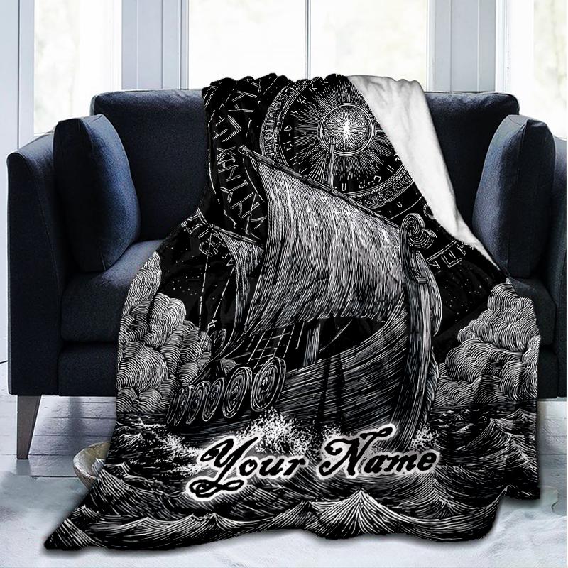 1PC Custom Name Ship Journey Outdooor Flannel Blankets Patterns Throw Blanket All-Season Soft Gift for Couch, Bed, Camping Gifts