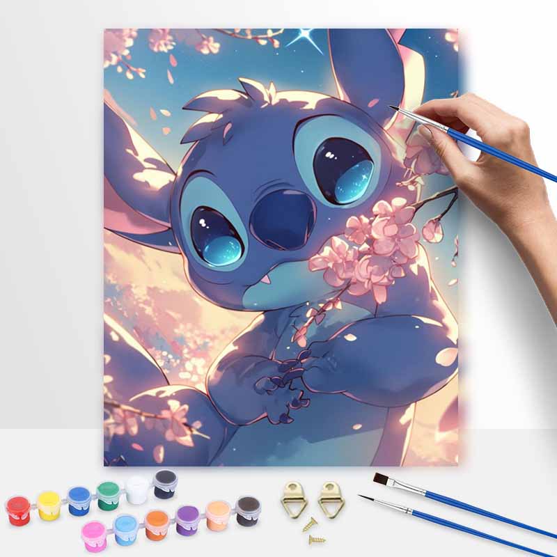 Disney Stitch Sakura Oil Art Painting Kit Home Wall Decor Handmade Gift Large Canvas Paint by Number Set for Bedroom Living Room Wall Art