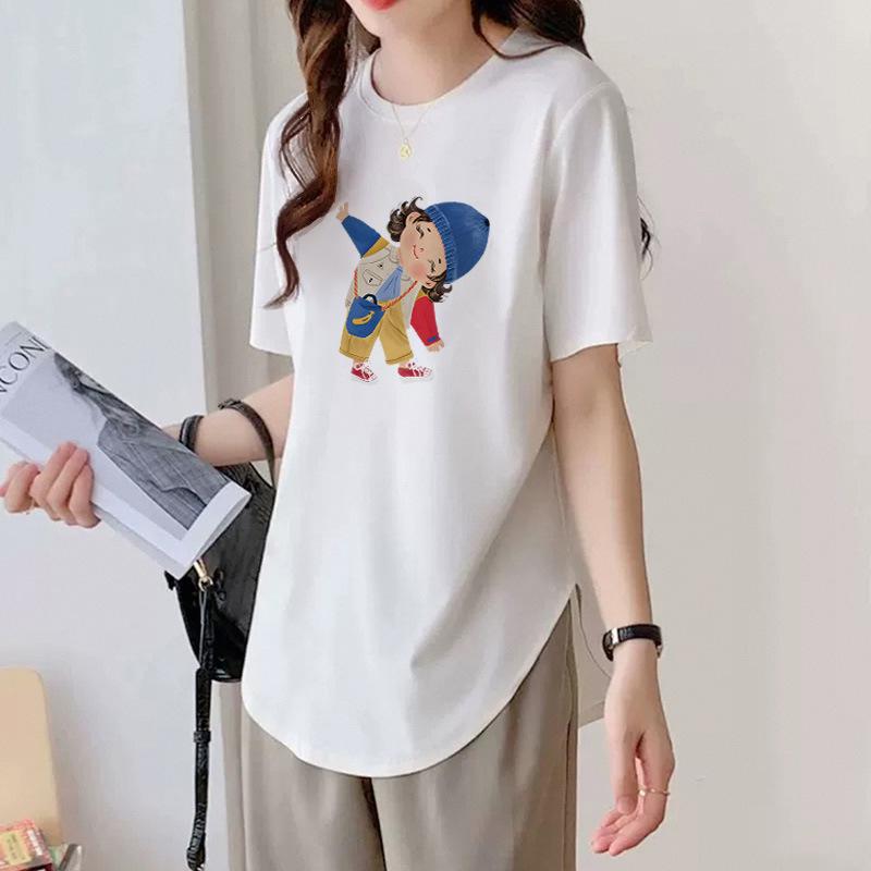 White Short-sleeved T-shirt for Women's Summer New Curved Hem Loose Solid Color Half-sleeved Stylish Unique Top