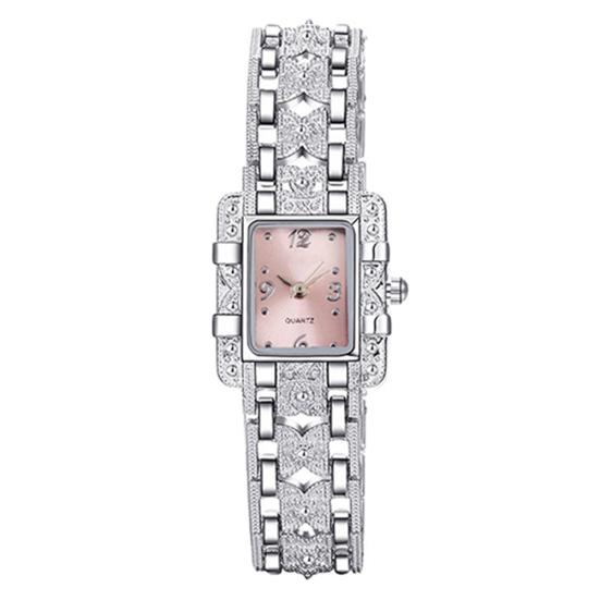 Fashion Rectangle Dial Rhinestone Alloy Band Lady Women Gift Analog Wrist Watch