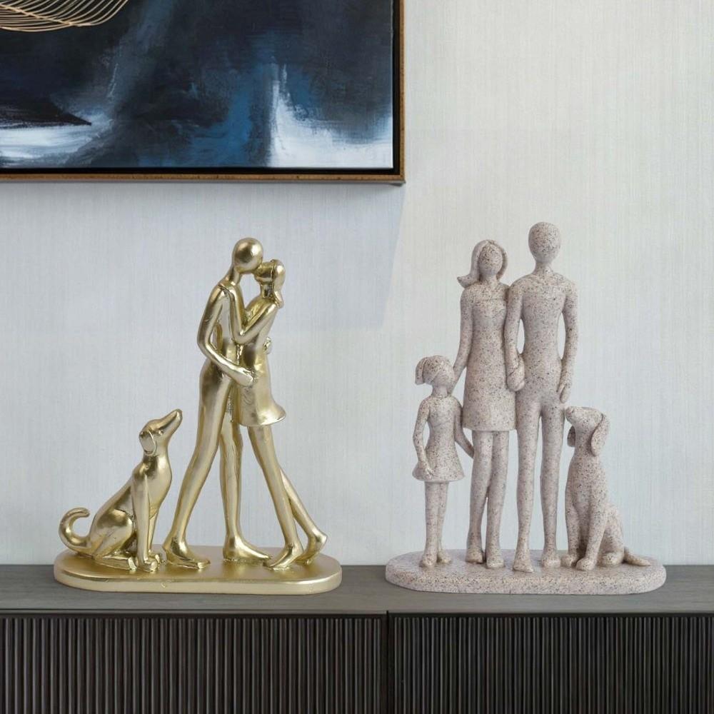 A Family of Three Girl and Dog Statues Creative Canine Statues Crafts Home Decoration