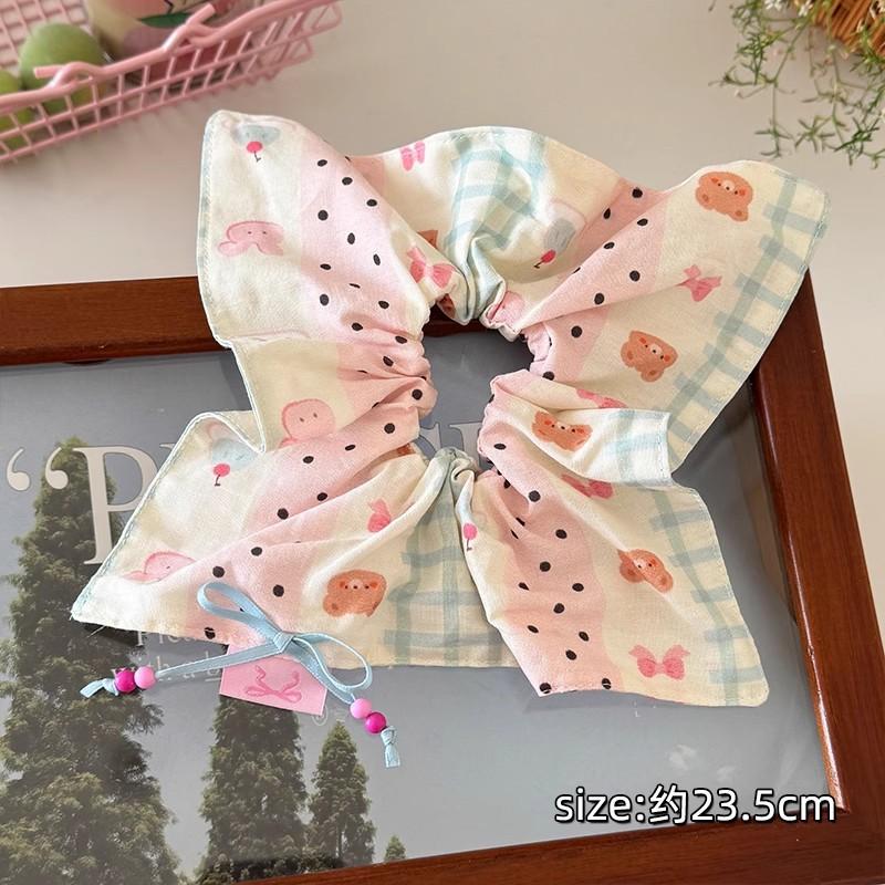 Sweet Bow Striped Square Towel Large Intestine Hair Band Women's High Elastic Ponytail Rubber Band Hair Rope Cute Headrope Hair Accessories