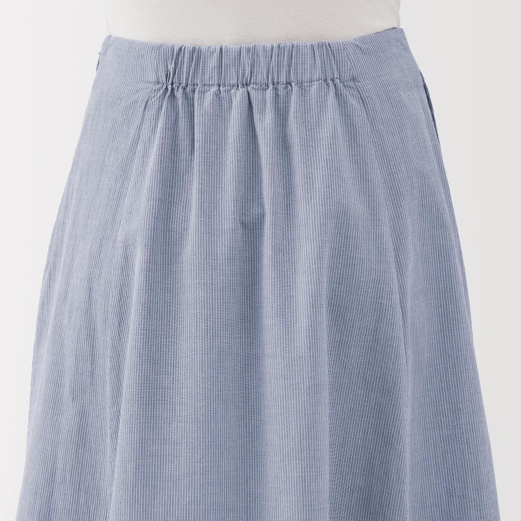 MUJI Women's Cool Flared Skirt, BE1VTA5S, Sax Blue Stripe, Size M