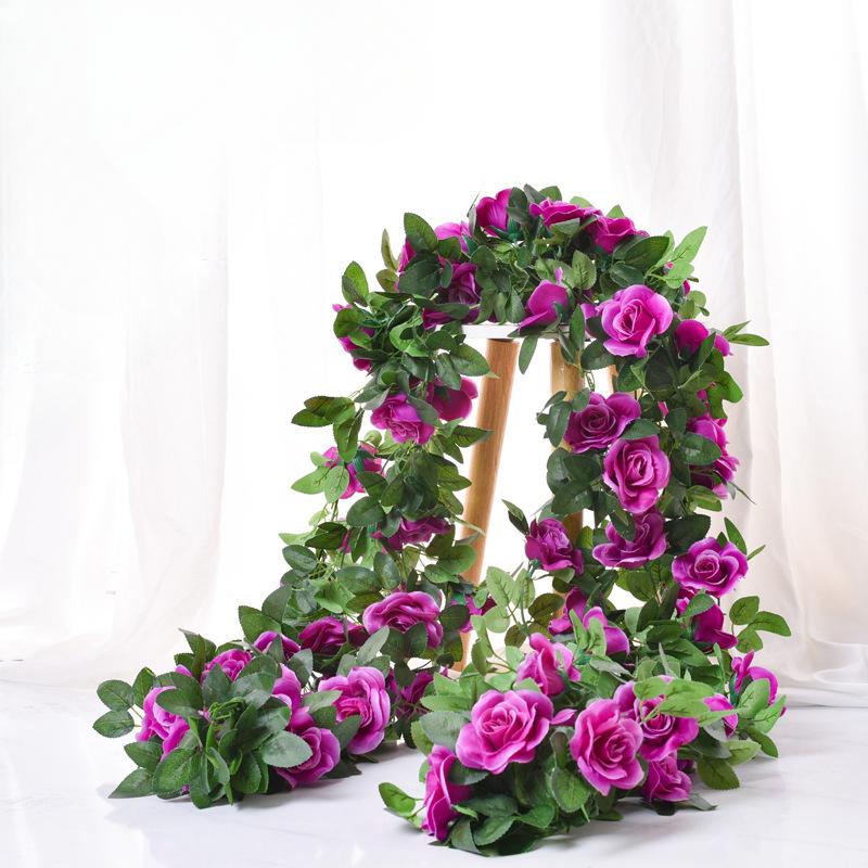 Artificial Rose Vine 16 Head Flowers Length 220cm False Green Plant Flower Vine Family Wedding Party Arch Decoration Flower Vine