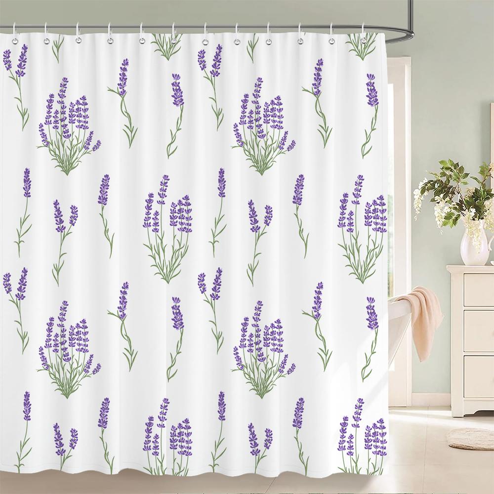 Lavender Shower Curtains Watercolor Purple Floral Plant Waterproof Polyester Bathroom Bathtub Curtain Room Decor With Hooks