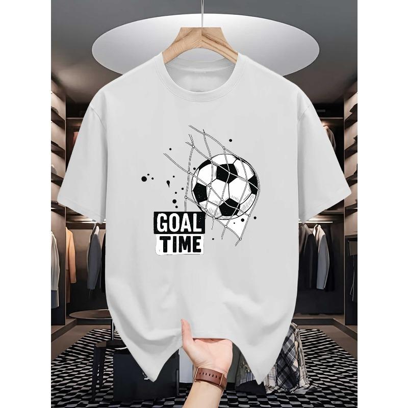 

European Size Soccer Goal Net Black and White Men s Summer Short-sleeved T-shirt Fashion Trend Printed | Base Shirt Round Neck Casual Versatile Top S