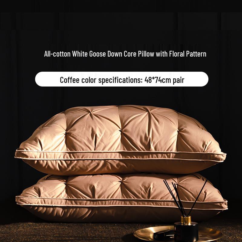 Luxury Goose Down Pillow with Cotton Cover for Neck Support