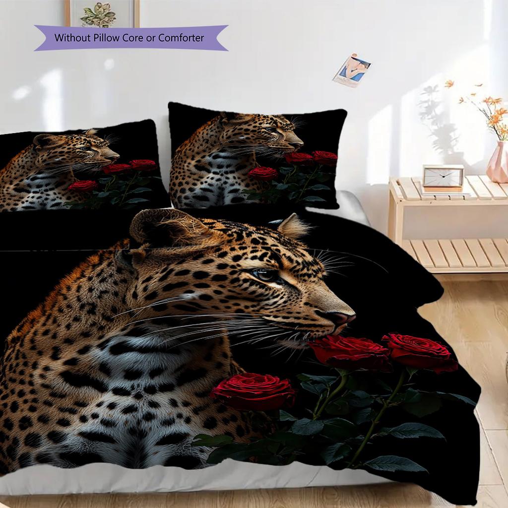 Sada povlečení s leopardím vzorem Přikrývka Povlak na přikrývku Povlak na polštář Domácí dekorace Dárek k narozeninám (1 * povlak na peřinu + 2 * povlak na polštář, bez jádra)