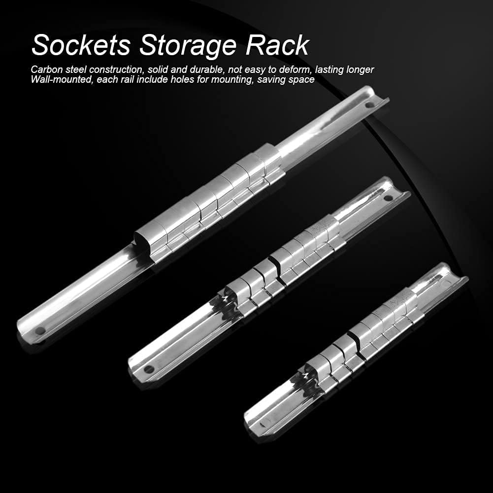 Socket Rails Organizer Socket Organizer Tray, Carbon Steel 8 Socket Rack Storage Divider Rail Tray Holder Shelf Stand Tool Organizer(1/2")