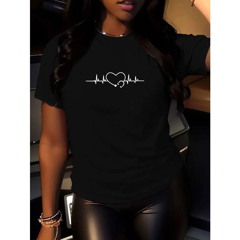 1pc Women'S Casual Fashion T-Shirt, Short Sleeve Round Neck T-Shirt, Creative Letter Print Design, All-Season Comfortable Style, Birthday Gift