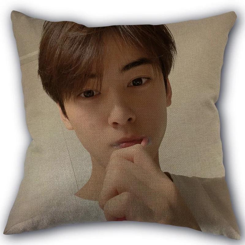 Kpop Cha EunWoo Pillowcase New Cotton Linen Fabric Square Zipper Pillowcase 45X45 Wedding Decorative Pillow cover
