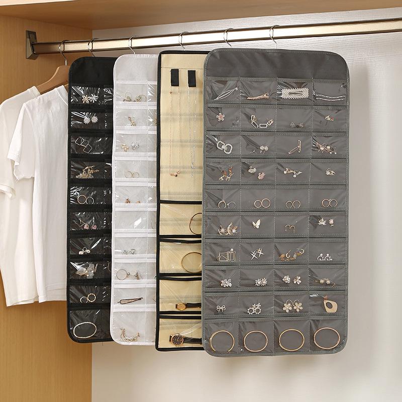 Dual-sided Non-woven Jewelry Organizer: 80-compartment Wall-mounted Bag for Earrings & Necklaces