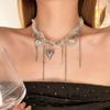 Transparent Heart Pendant Necklace Geometry Y2K Crystal Necklace Beaded Rhinestone Choker  Women