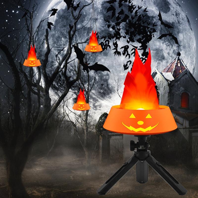 Halloween Simulation Brazier Decoration LED Pumpkin Flame Light Fake Fire Burning Props Haunted House Bar Shop Home Party Decor