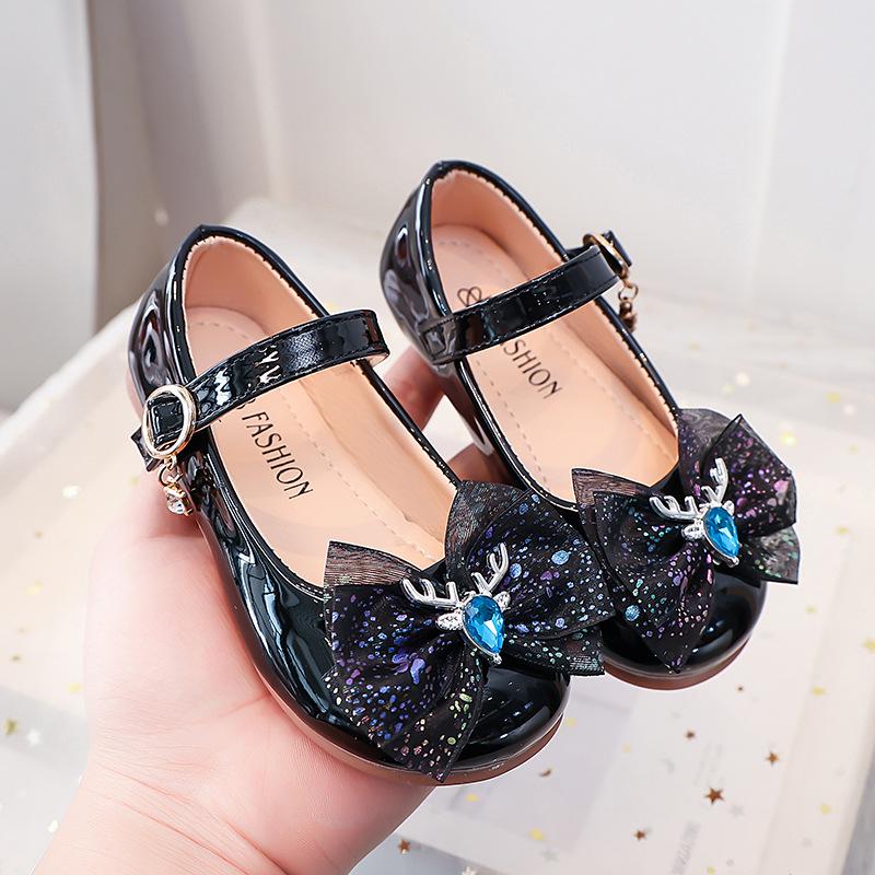 Girls' Lace Bow Patent Leather Non-slip Dress Shoes