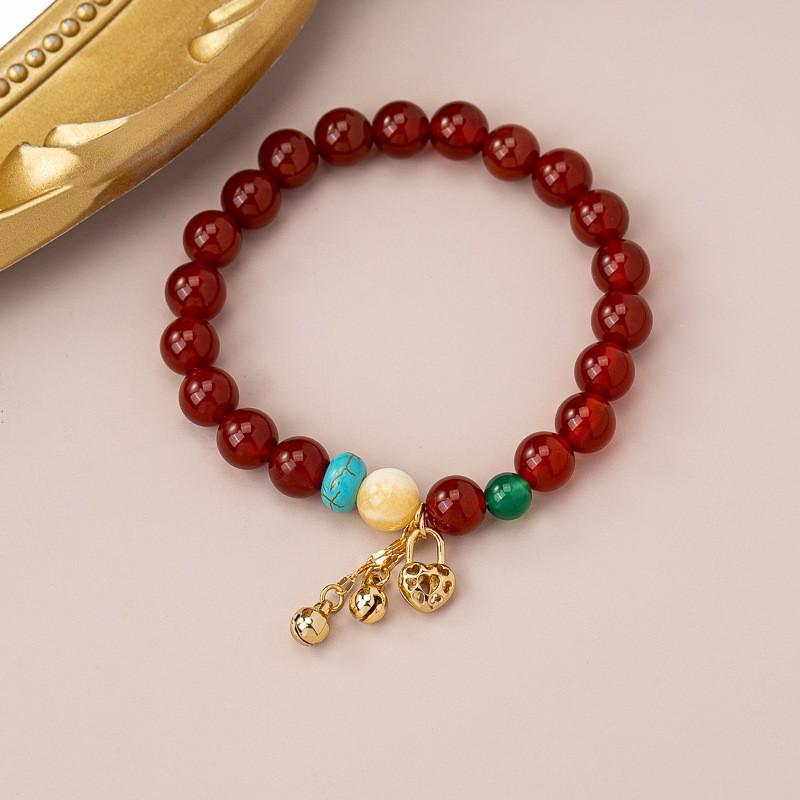 Geometric Red Agate Gold-Plated Chalcedony Bracelet Women Men Minimalist Modern Chinese Style Jewelry