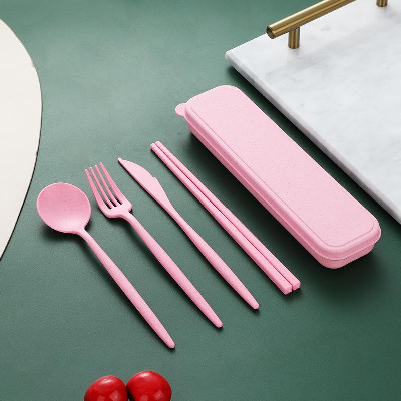 Portable Wheat Straw Cutlery Set: Knife, Fork, Spoon, Chopsticks for Office Workers