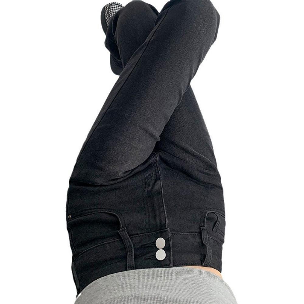 Commuting high-waisted and slightly pulled jeans women's spring and autumn new double-buckle thin pear-shaped figure micro-flared jeans