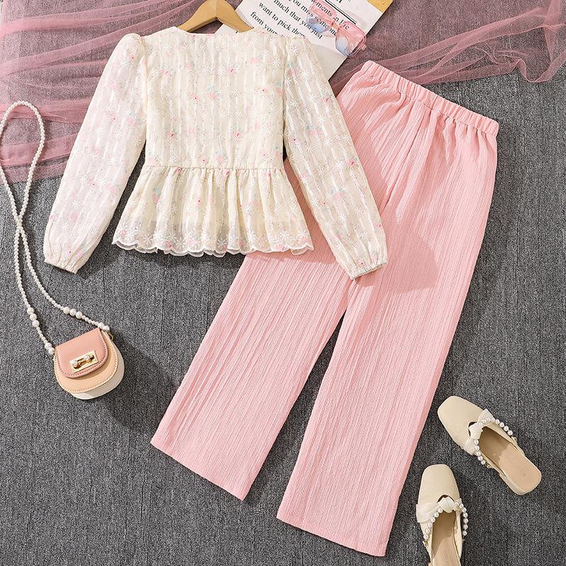 Girls' Outfit Children's Spring/Autumn New Style V-Neck Long-Sleeved Top + Casual Trousers