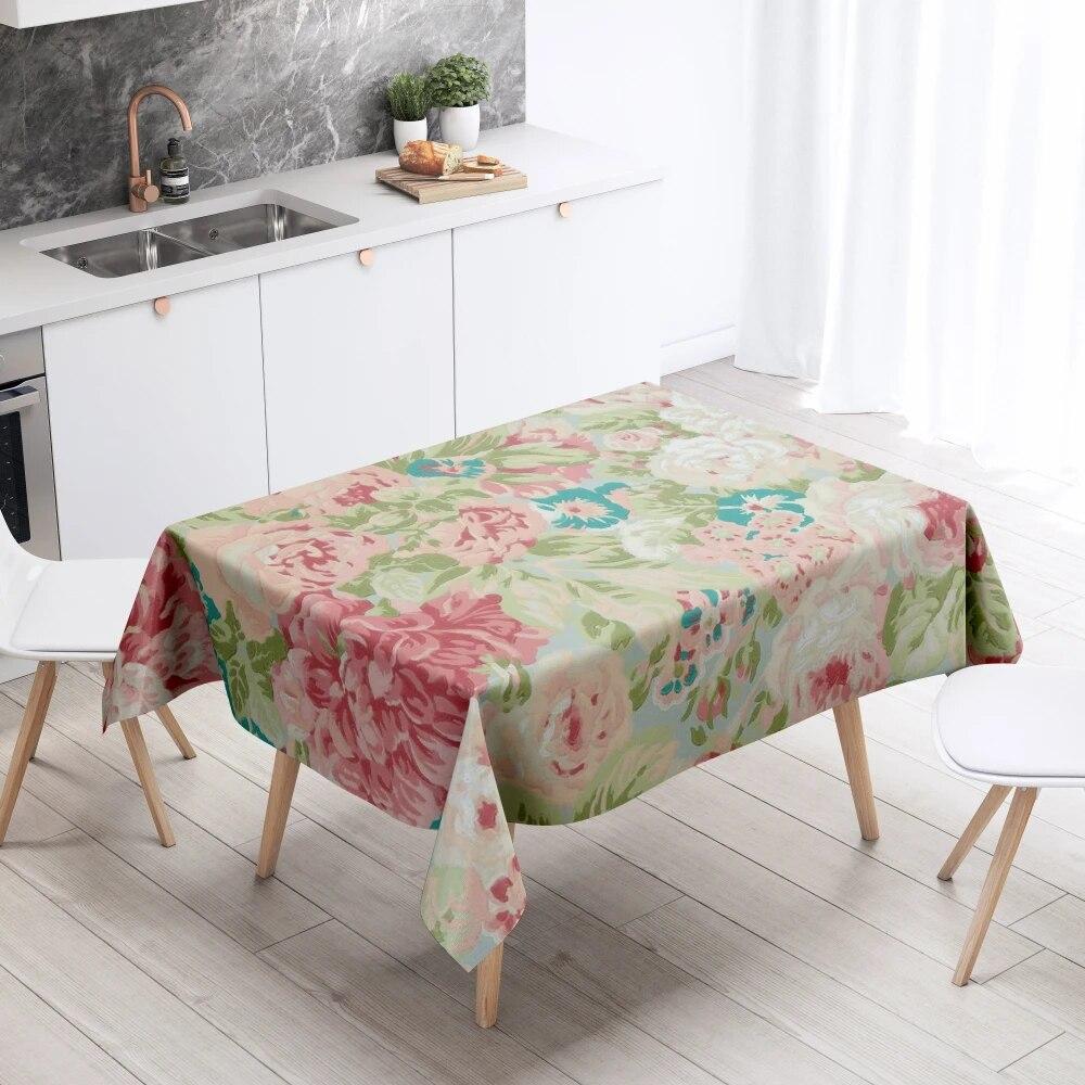 Floral Tablecloth Home Decor Stain Resistant Waterproof Table Decoration Rectangular Kitchen Fireplace Tops