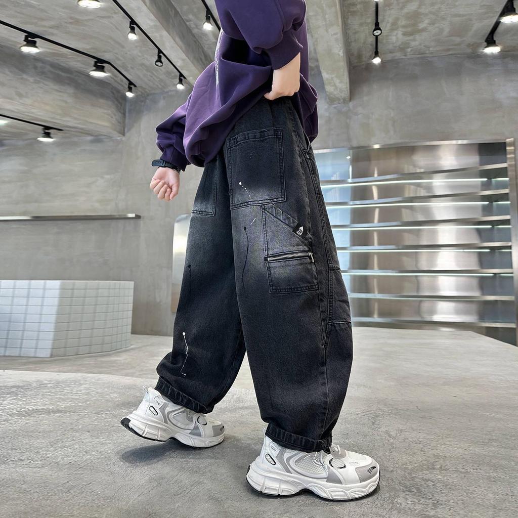 Boys' Black Straight-Leg Jeans - Versatile Spring/Autumn 2025 Style