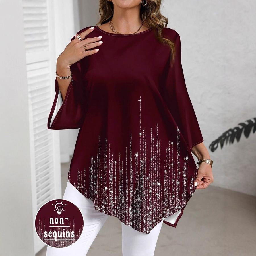 Nuovi Arrivi Autunnali Best Seller Casual Vestibilità Larga Maglietta da Donna Taglie Forti Top con Stampa Sfumata Girocollo