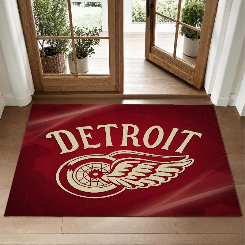 Detroit Red Wings Design Crystal Velvet Rug Soft Decorative Mat for Bedroom Entrance