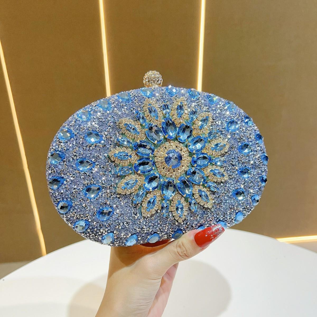 Вечерняя сумка «Подсолнух» со стразами: Роскошная и универсальная сумка кроссбоди с элегантным блеском небесно-голубой