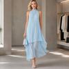 Maxi Abito da Donna Fluido in Chiffon, Senza Maniche con Scollo all'Americana, Abito da Ospite per Matrimonio, Orlo Asimmetrico, Abito da Sera Formale Estivo, Abito da Cocktail