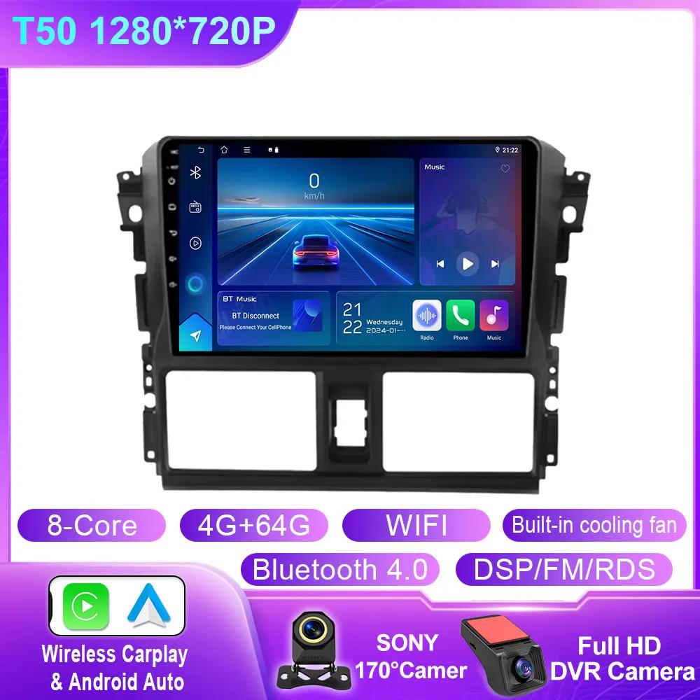Android 14 Carplay Auto For Toyota Vios Yaris 2013 2014 2015 2016 Car Radio Multimedia Navigation Player Stereo WIFI 4G No 2DIN