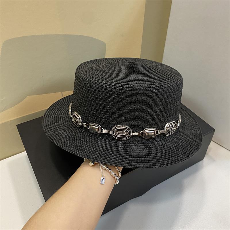 

Інс Шик Дизайнерський Літній Паперовий Богемний Металеві Ланцюжки Федора Капелюх Чоловічий Жіночий Дозвілля Панамджаз Капелюх head size 57cm