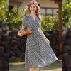 Bailuyu Women's V-Neck Polka Dot Puff Sleeve Long Dress