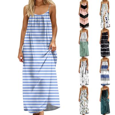 Damesmode Backless Spaghetti Bandjes Casual Losvallend Gestreept Print Jurk