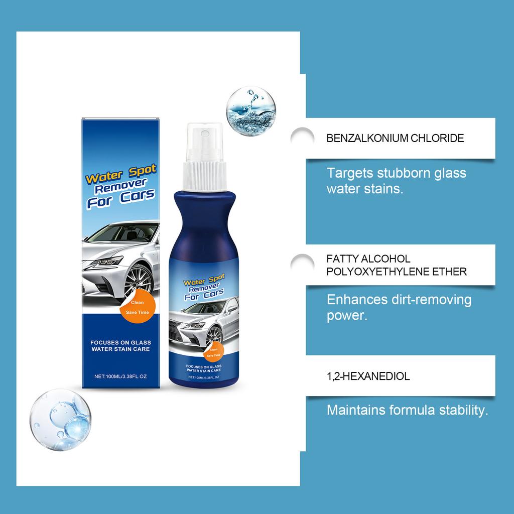 Car Water Stain Cleaner, Daily Cleaning Agent for Clearing Water Stains, Maintaining Visibility and Brightening the Car, 100ML