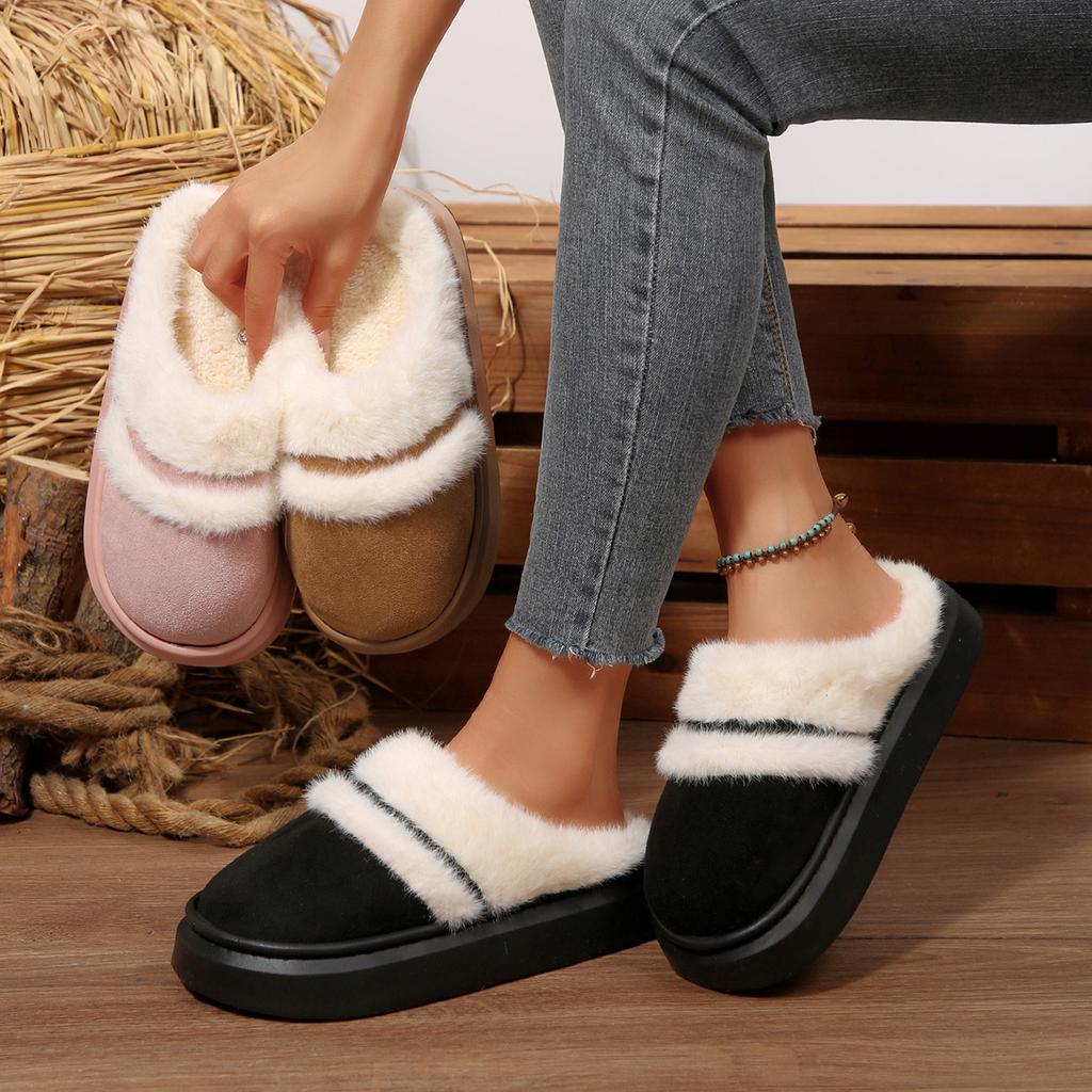 Fashion 2025 New Fur Slippers For Women Winter Fluffy Fashion Warm Thick Sole Plush Cozy Slides Winter Indoor Cotton Platform Shoes