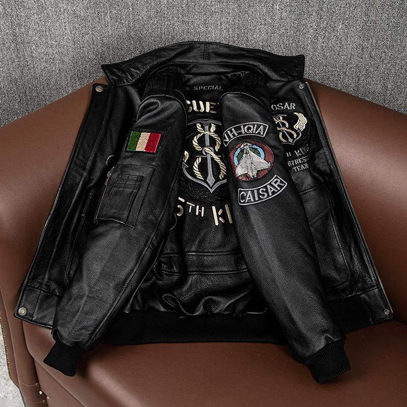 New Mens Genuine Leather Jacket Top Grain Cowhide Bomber Flight Jacket Stylish Short Coat