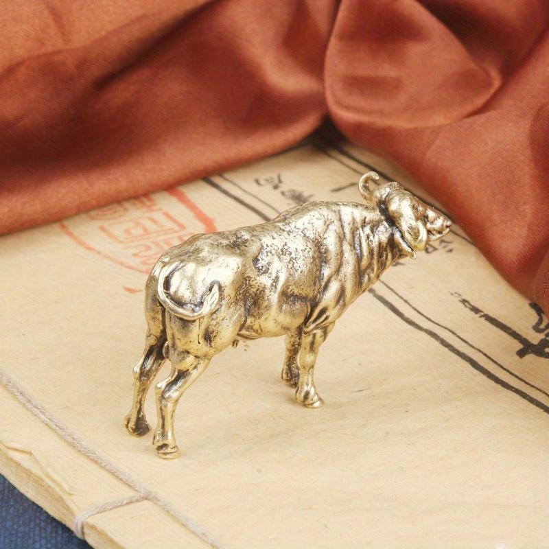 Vintage Brass Yak African Buffalo Table Decoration Figurines Tea Pet Table Ornament Solid Copper Animal Crafts Home Decor Living Room