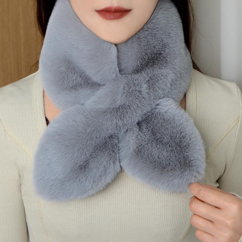 Thick, Warm Winter Scarf: Versatile Plush Cross Design, Imitation Rex Rabbit Fur for Men & Women