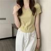 Women Solid V Neck Short Sleeve Curved Hem Slim Fit Cropped Casual Basic Tee Shirt