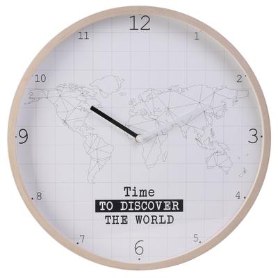 [R0011] - Ξύλινο Επιτοίχιο Ρολόι 'Υδρόγειος Σφαίρα' λευκό μπεζ - 40x5 εκ