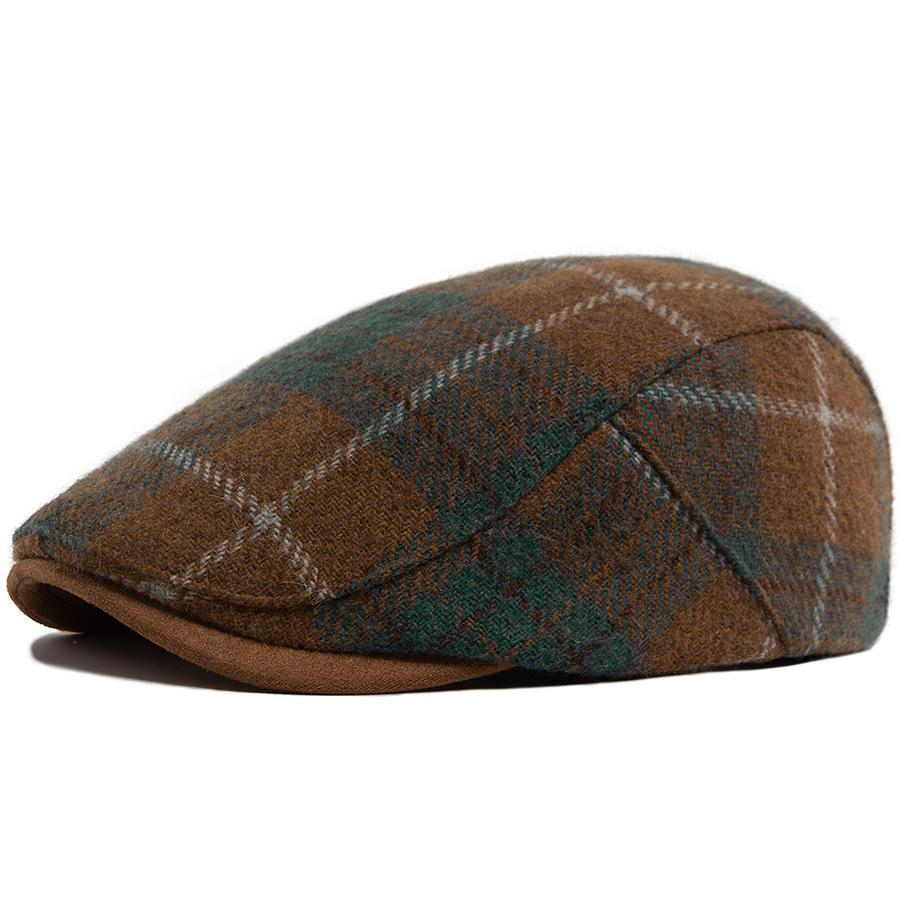 Nuevo gorro de boina para hombre otoño e invierno cálido lana color cuadros retro sombrero de copa casual británico para mujer