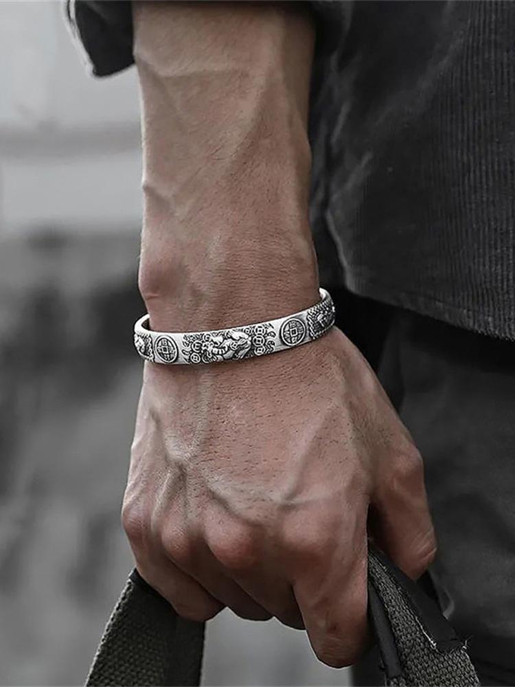 Argento Thai Trasferimento Ricchezza Pixiu Moneta di Rame Sutra del Cuore Bracciale Per Uomini Donne Moda Nuovi Gioielli Regalo Festa