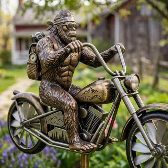 Garden Art Sasquatch Wind Spinner Wind-Powered Metal Weather Vane Kinetic Windmill Sculpture Outdoor Yard Patio Lawn Decoration