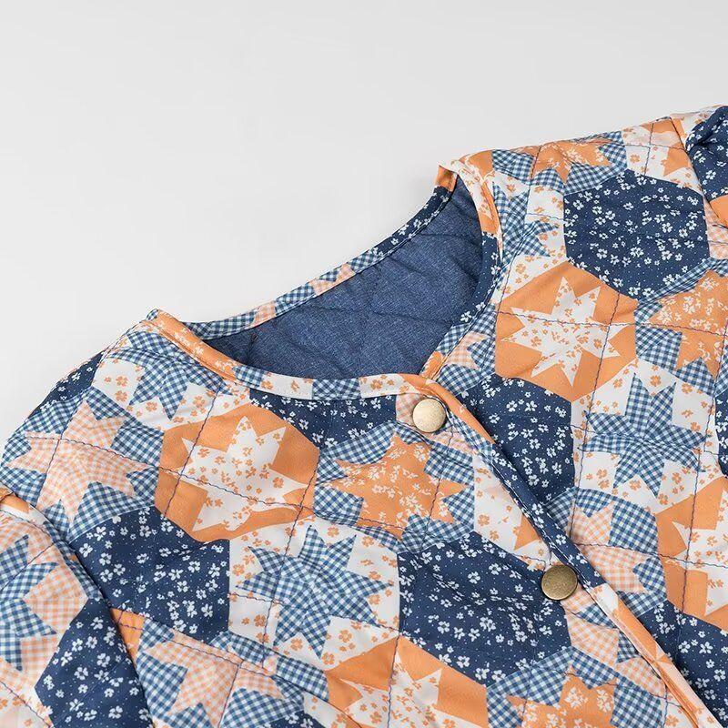 Kaslead New Arrival Women's Clothing Fashion Style Stylish Simple and Versatile Two-Sided Wear Print Button Decoration Long Sleeve Cotton Coat